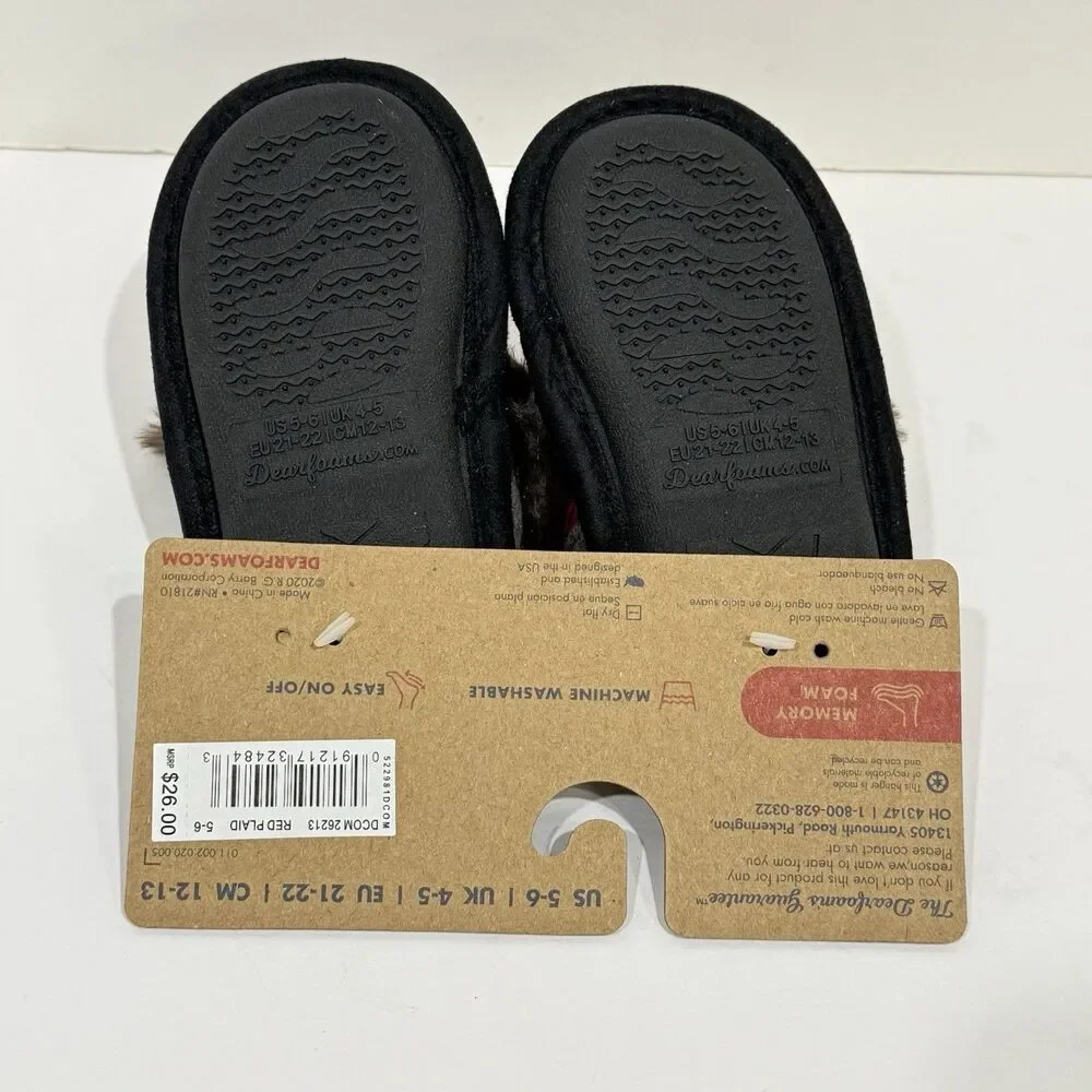 Dearfoams Kids Unisex Slipper Lil Bear Plaid US 5-6 Toddler